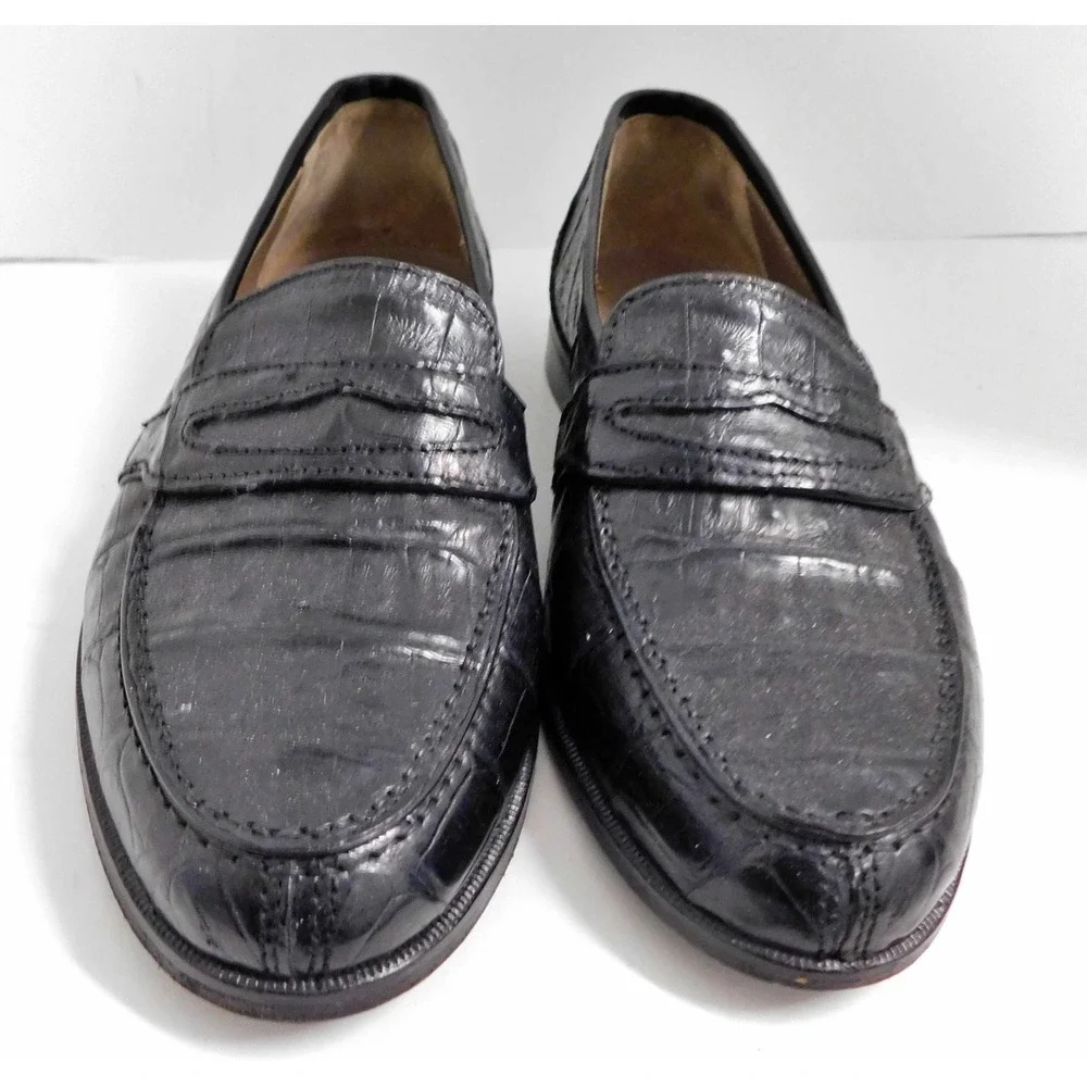 Vintage Bruno Magli Loafers 6.5 M Black Genuine Alligator Loafers Italy